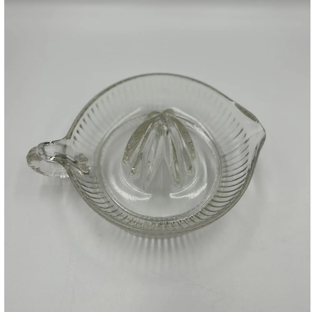 Vintage Clear Ribbed Glass Citrus Juicer Reamer with Handle and Spout